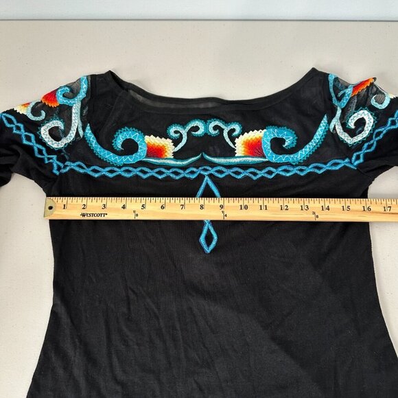 Vintage Collection Mesh Top Small Black Butterfly Embroidered Whimsigoth - Picture 8 of 9